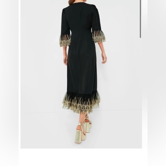 Pomander Place Lillith Black Maxi Dress L NWT Lace Trim Formal Holiday Glam - Picture 3 of 10